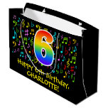 [ Thumbnail: 6th Birthday - Colorful Music Symbols, Rainbow 6 Gift Bag ]