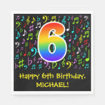 [ Thumbnail: 6th Birthday - Colorful Music Symbols, Rainbow 6 Napkins ]