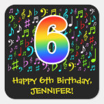 [ Thumbnail: 6th Birthday: Colorful Music Symbols, Rainbow 6 Sticker ]