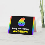 [ Thumbnail: 6th Birthday: Colorful Rainbow # 6, Custom Name Card ]