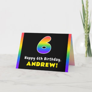 6th Birthday: Colorful Rainbow # 6, Custom Name Card