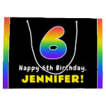 [ Thumbnail: 6th Birthday: Colorful Rainbow # 6, Custom Name Gift Bag ]
