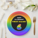 [ Thumbnail: 6th Birthday: Colorful Rainbow # 6, Custom Name Paper Plates ]