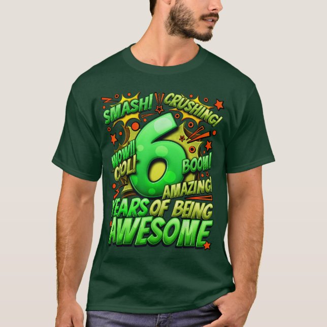 6th Birthday Comic Style Awesome Since 2017 6 Year T-Shirt (Front)
