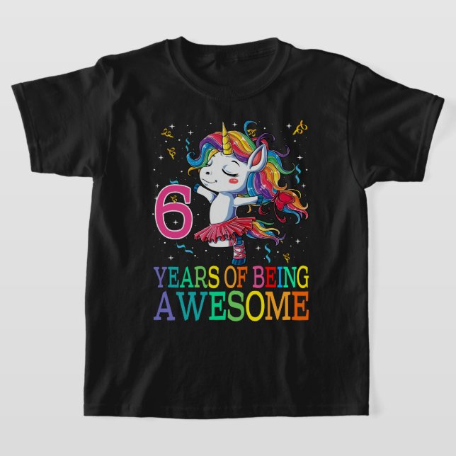 6th Birthday Dabbing Unicorn Party Gift 6 Years Ol T-Shirt (Laydown)