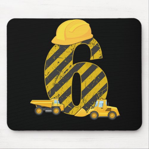 6th Birthday Digger 6 Years Builder Excavator Gift Mouse Pad