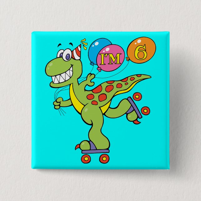 6th Birthday Dinosaur Pinback Button (Front)