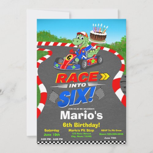 6th Birthday Dinosaur Race Car Ready Set Invite