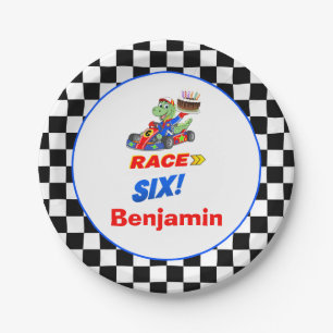 6th Birthday Dinosaur Race Car Ready Set  Paper Plates