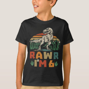 6th Birthday Dinosaur T Rex Rawr I'm 6 For Boys  T-Shirt