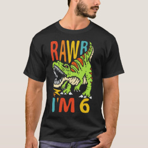 6th Birthday Dinosaur T Rex Rawr I'm 6 For Boys  T-Shirt