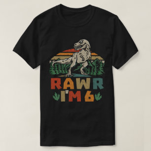6th Birthday Dinosaur T Rex Rawr I'm 6 For Boys  T-Shirt