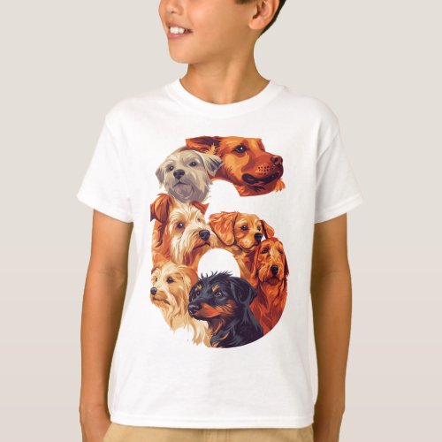 6th Birthday Dog Puppy Themed 6 Year Old Kids Boys T_Shirt