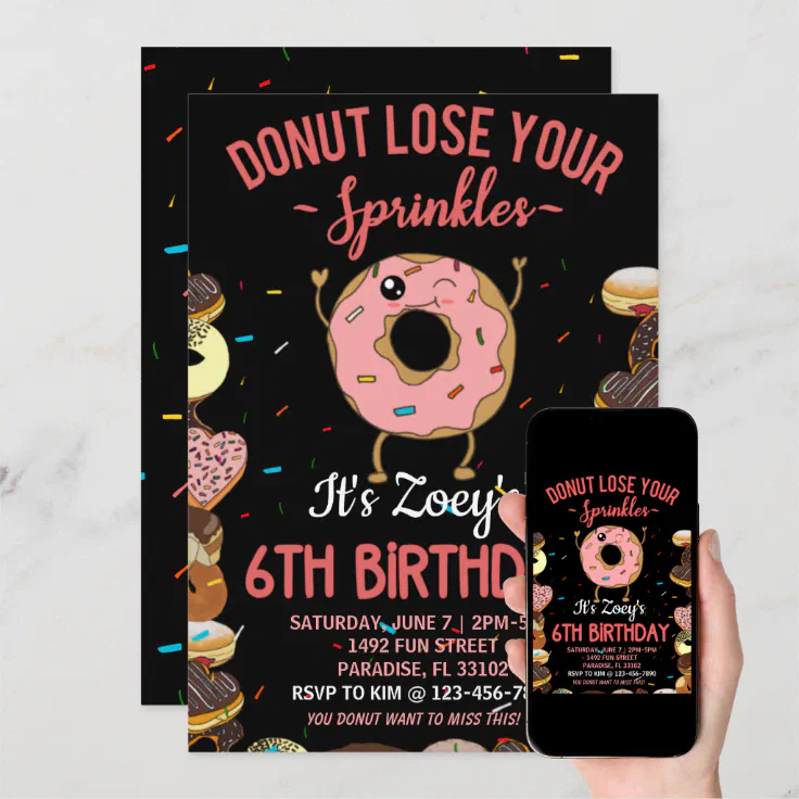 6th Birthday Donut Theme Sixth Bday Funny Quote Invitation | Zazzle