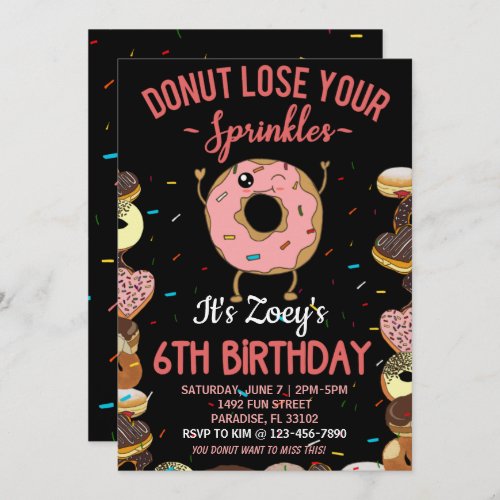 6th Birthday Donut Theme Sixth Bday Funny Quote Invitation