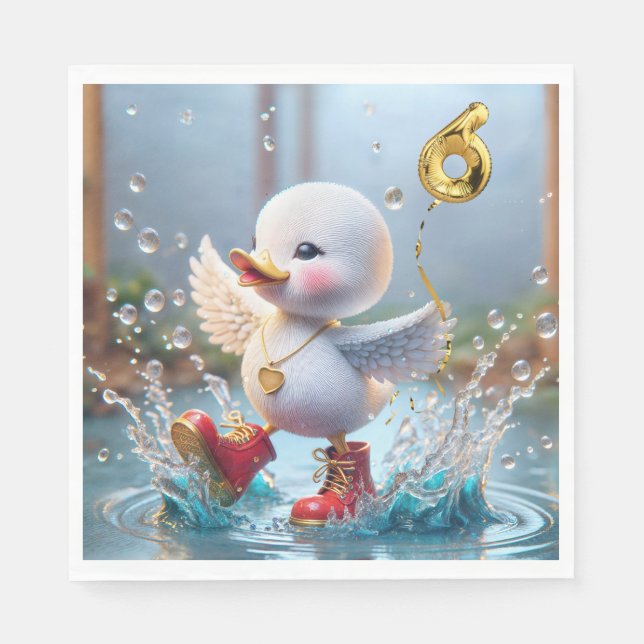 6th Birthday Duck Dancing In a Rain Puddle Napkins (Front)