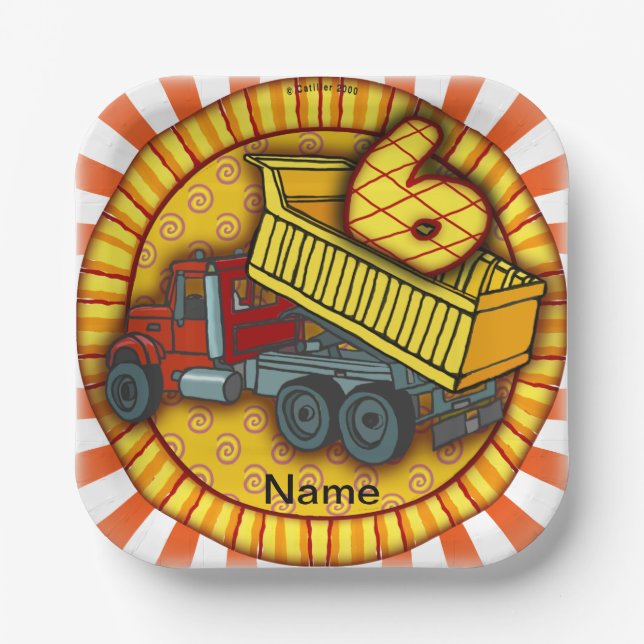 6th Birthday Dump Truck Paper Plates (Front)