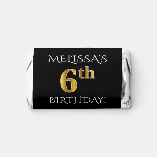 6th Birthday — Elegant, Faux Gold Look 6 + Name Hershey's Miniatures (Front)