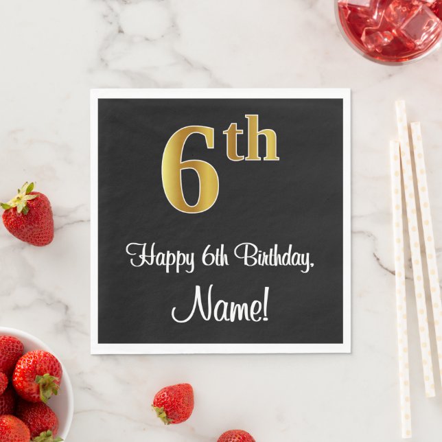 6th Birthday ~ Elegant Luxurious Faux Gold Look # Napkins (Insitu)