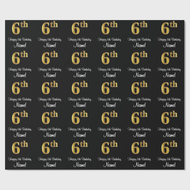 6th Birthday: Elegant Luxurious Faux Gold Look # Wrapping Paper (Flat)