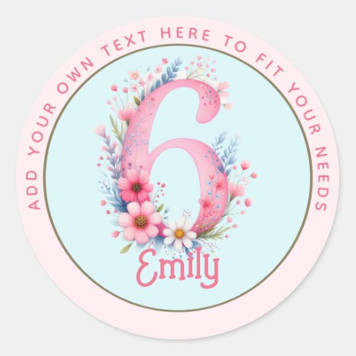 6th Birthday Fairy Floral Pink Princess Fairytale Classic Round Sticker