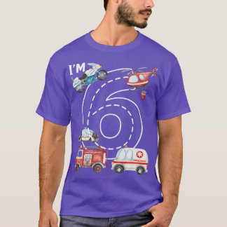 6th Birthday Fire Truck Ambulance Police Car 6 Yea T-Shirt