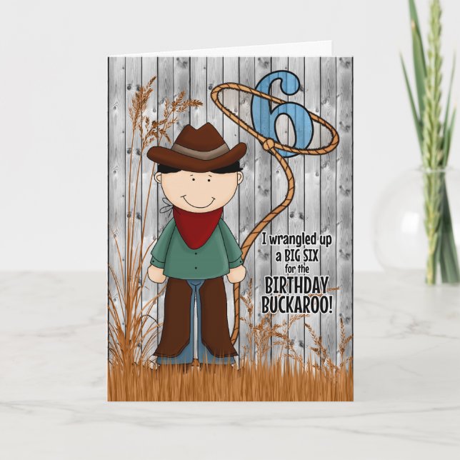 6th Birthday for a Little Cowboy Western Themed Card (Front)
