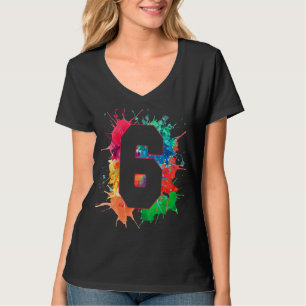 6th Birthday For Girls Boys 6 Yrs Paint Splashes T-Shirt