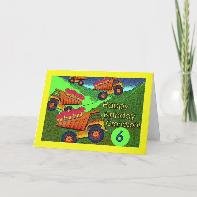 6th Birthday for Grandson, Dump Trucks, Cupcakes Card (Front)
