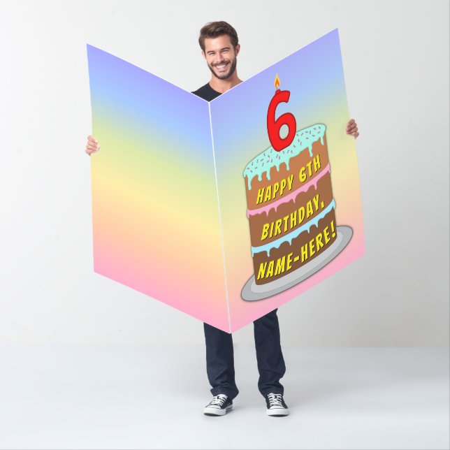 6th Birthday: Fun Cake & Candle, w/ Custom Name Card (In Situ)