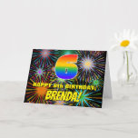 [ Thumbnail: 6th Birthday: Fun, Colorful Celebratory Fireworks Card ]