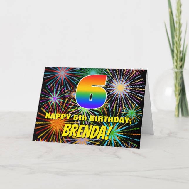 6th Birthday: Fun, Colorful Celebratory Fireworks Card (Front)