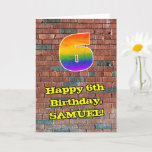 [ Thumbnail: 6th Birthday: Fun Graffiti-Inspired Rainbow 6 Card ]