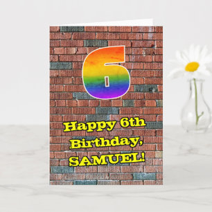 6th Birthday: Fun Graffiti-Inspired Rainbow 6 Card