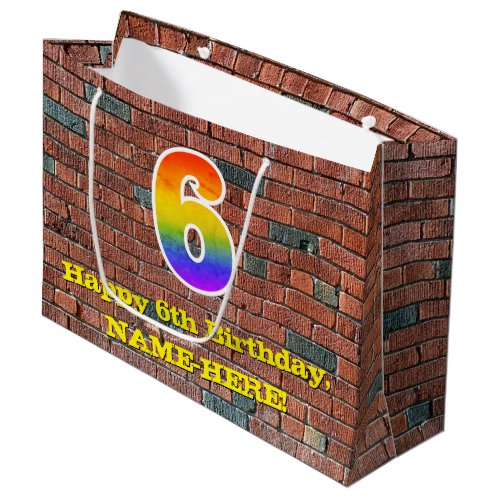 6th Birthday Fun Graffiti_Inspired Rainbow  6 Large Gift Bag