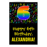 [ Thumbnail: 6th Birthday: Fun Music Symbols + Rainbow # 6 Card ]
