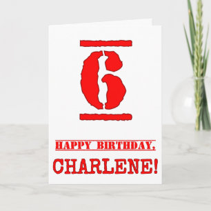 6th Birthday: Fun, Red Rubber Stamp Inspired Look Card