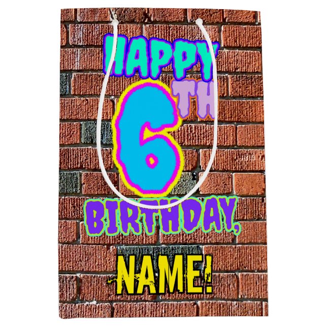 6th Birthday: Fun, Urban Graffiti Inspired Look Medium Gift Bag (Front)