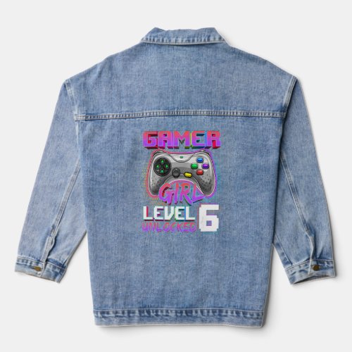 6th Birthday Gamer Girl Level 6 Unlocked Gamer Bir Denim Jacket