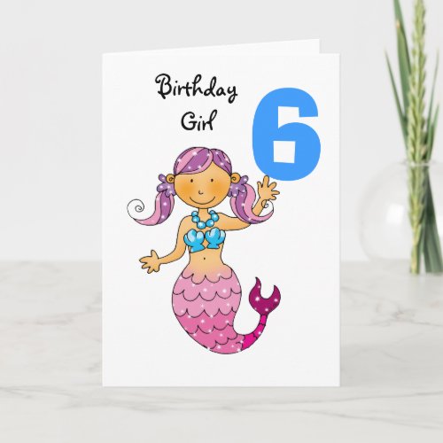 6th birthday gift for a girl cute mermaid card