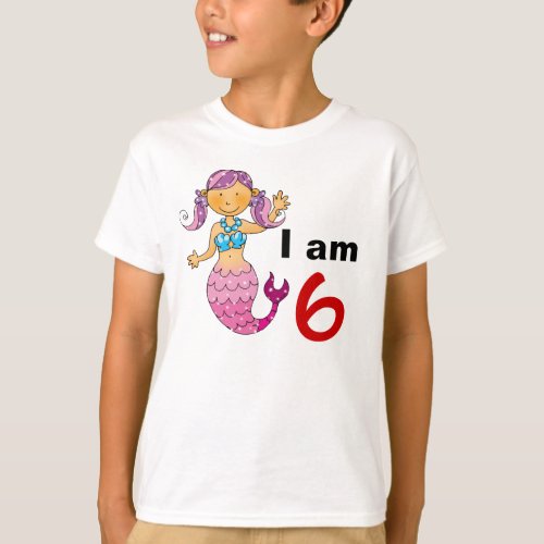 6th birthday gift for a girl cute mermaid T_Shirt