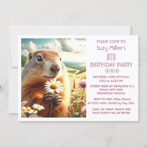 6th Birthday Girl Animal and Daisy  Invitation