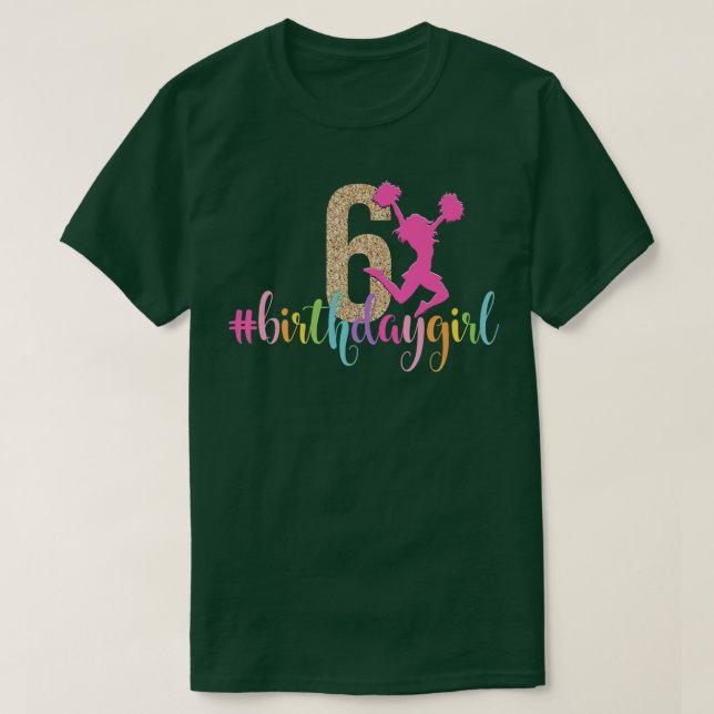 6th Birthday Girl Cheerleader Rainbow Cheerleading T-Shirt (Design Front)