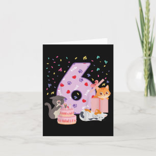 6th Birthday Girl Cute Cat Outfit 6 Years Old Bday Card
