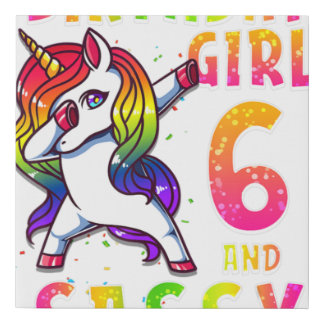 6th Birthday Girl Dabbing Unicorn 6 Years Old and Faux Canvas Print
