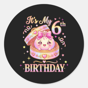 6th Birthday Girl Dumpling Kawaii Anime 6 Year Old Classic Round Sticker