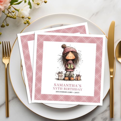 6th Birthday Girl Funny Whimsical Quirky Pink  Paper Dinner Napkins