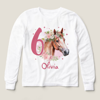 6th Birthday Girl Horse Pastel Pink Six Years Tri-Blend Shirts