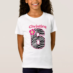 6th Birthday Girl Hot Pink & Black Zebra Pattern T-Shirt