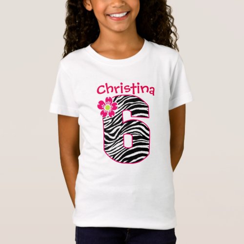 6th Birthday Girl Hot Pink  Black Zebra Pattern T_Shirt